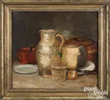 still life with a stoneware jug and cheese by Thomas Birch, oil on canvas, sold Jun 2026
