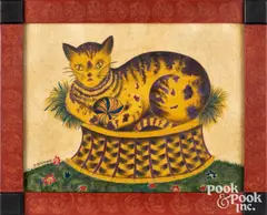 theorem of a cat in a basket by David Y. Ellinger, oil on velvet, sold Jun 2026