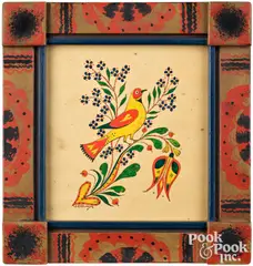 fraktur with bird and tulip by David Y. Ellinger, watercolor, sold Jun 2026