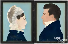cutout profile portraits of Daniel and Lydia Thompson of Phillipston by Ruth Henshaw Bascom, pastel, sold Jun 2026