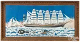 on burlap maritime scene with a large six-masted Prussian ship surrounded by smaller boats by John Orne Johnson Frost, oil, offered Apr 2026