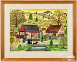 landscape with farm sale by Hattie Klapp Brunner, watercolor and gouache, sold Apr 2026
