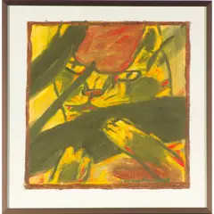 Cat behind tulips by Gaylen C. Hansen, 2002, oil on canvassigned l/r12in. x 12in. (30cm. x 30cm)Framed: 15in. x 15in. (38cm)P, sold Mar 2023