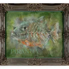 Piranha by Gerald Paul Stinski, Mixed media on canvas.Signed in pencil on, sold Jan 2023