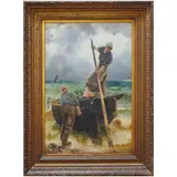 Pushing Out to Sea by Georges Jean-Marie Haquette, Oil on canvas on board.Signed l/r37in x 56in. (94cm. x 142cm)Framed: 57in. x 76i, sold Nov 2022