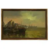 Harbor at Dusk by Roelof Dozeman, Oil on canvas, sold Nov 2022