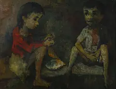 Two children by Jean Jansem, oil on canvas, sold Oct 2019