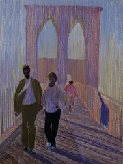 Morning Bridge by William Clutz, 1988, oil pastel on paper, sold Oct 2019