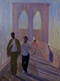Morning Bridge by William Clutz, 1988, oil pastel on paper, sold Oct 2019