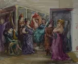 Shopping in New York City by Lydia Cooley Freeman, c. 1935, watercolor, sold Oct 2019