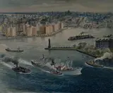 Shipping on the East River by Woldemar Neufeld, watercolor on paper, sold Oct 2019