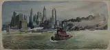 Tugboat in New York Harbor by Woldemar Neufeld, watercolor, sold Oct 2019