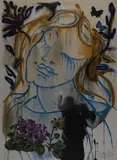 Untitled (Woman with butterflies and panzies) by Salvador Dalí, lithograph in colors, sold Oct 2019