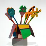 Untitled (Basket of Flowers) by Ida Kohlmeyer, mixed media on wood, sold Nov 2019