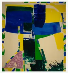 Monoblue by John Little, 1973, oil on linen with collage elements, sold Nov 2019