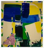 Monoblue by John Little, 1973, oil on linen with collage elements, sold Nov 2019