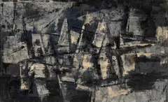 Abstract Composition by Pierre Mantra, 1957, oil on canvas, sold Nov 2019