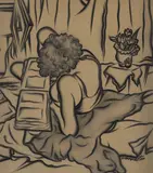 Untilted (Woman Reading) by Miklós Farkashazy, 1930, charcoal on velours paper, sold Oct 2019