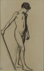 Nude Boy drawing by Ludwig von Hofmann, graphite on paper, sold Oct 2019