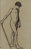 Nude Boy drawing by Ludwig von Hofmann, graphite on paper, sold Oct 2019