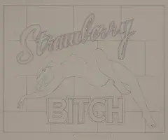 Strawberry Bitch by Mel Ramos, 1973, graphite on paper, sold Oct 2019