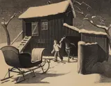 December Afternoon by Grant Wood, 1941, lithograph, sold Dec 2019