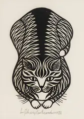 Tiger Cat by Jacques Hnizdovsky, 1978, woodcut, sold Dec 2019