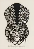 Tiger Cat by Jacques Hnizdovsky, 1978, woodcut, sold Dec 2019