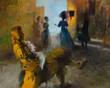 Costume genre scene by Pierre Roussel, oil on canvas, sold Feb 2020