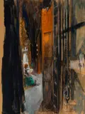 Woman seated in an interior viewed from another room by Pierre Roussel, pastel and watercolor on paper, sold Feb 2020