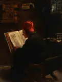 Scholar reading a manuscript by Claus Meyer, oil on canvas, sold Feb 2020