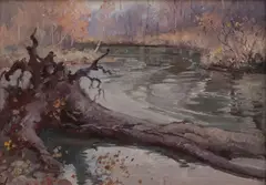 Miami River, Ohio by George Browne, oil on board, sold Feb 2020