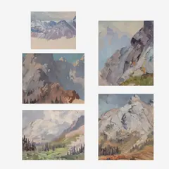 5 Rocky Mountain studies by George Browne, oil on canvas mounted to board, sold Feb 2020