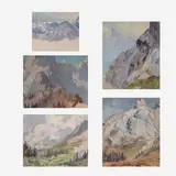 5 Rocky Mountain studies by George Browne, oil on canvas mounted to board, sold Feb 2020