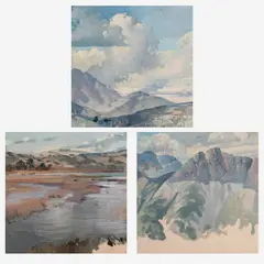 3 Rocky Mountain studies by George Browne, oil on canvas mounted to board, sold Feb 2020