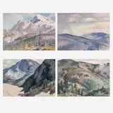 4 Rocky Mountain studies by George Browne, oil on canvas mounted to board, sold Feb 2020