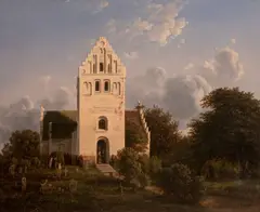 Prospect of Skamby Kirke i Fyen by Ferdinand Richardt, 1850, oil on canvas, sold Feb 2020
