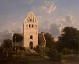 Prospect of Skamby Kirke i Fyen by Ferdinand Richardt, 1850, oil on canvas, sold Feb 2020