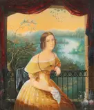 Woman in a yellow dress by Carl Andreas Dahlström, 1840, gouache, sold Feb 2020
