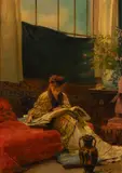 Elegant lady reading by Vicente Palmaroli, oil on board, sold Feb 2020