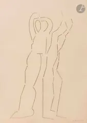 Dos à dos by André Beaudin, 1973, Crayon noir, sold Apr 2026