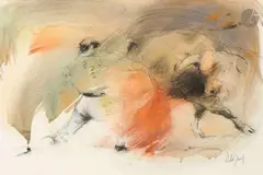 La Corrida by Hubert de Watrigant, Fusain, aquarelle et crayon gras, sold Apr 2026