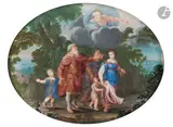 Commandement de Dieu à Abraham d’aller en Canaan by Jean Joubert, Gouache et rehauts d’or sur vélin tendu sur panneau de forme ovale, sold Mar 2026