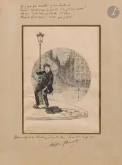 Et j’suis pas mouillé... j’suis soulaud by Théophile Steinlen, Encre, crayon bleu et rehauts de gouache blanche, sold Mar 2026