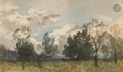 Avant l’orage, paysage aux arbres by Henri Harpignies, 1890, Aquarelle, sold Mar 2026
