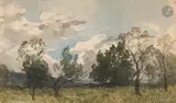 Avant l’orage, paysage aux arbres by Henri Harpignies, 1890, Aquarelle, sold Mar 2026