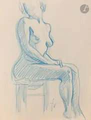Femme nue assise by Félix Vallotton, Crayon bleu, sold Mar 2026