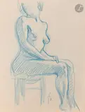 Femme nue assise by Félix Vallotton, Crayon bleu, sold Mar 2026