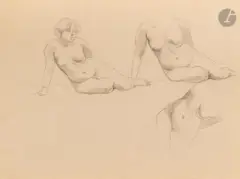 Études de Femmes nues by Félix Vallotton, Crayon noir et estompe, sold Mar 2026