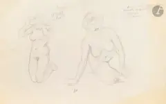 Études de femme nue agenouillée avec annotations by Félix Vallotton, Crayon noir, sold Mar 2026